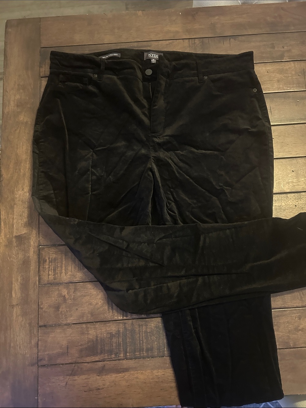 NYDJ Black Straight Leg Velvet Pants
